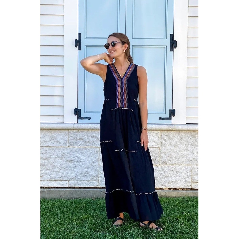 Secret Language Callie Tank Dress Black Rainbow Boho / Women's Medium